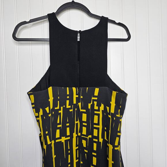 Milly Women's Black Yellow Geometric Fitted Bodycon Midi Dress Size Small Slits - Picture 5 of 10